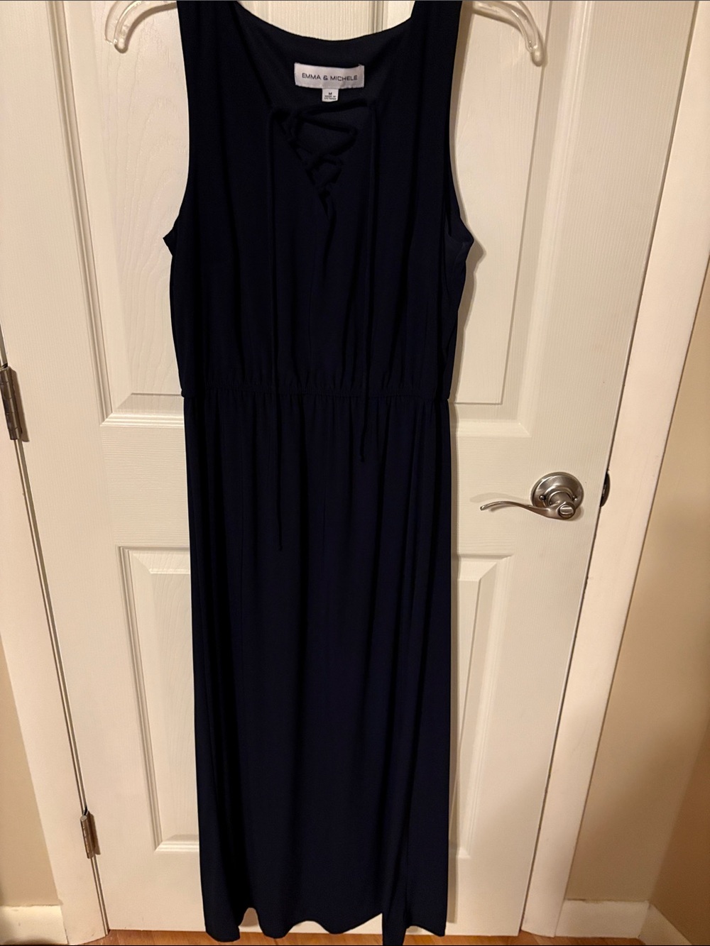 Emma & Michele Sleeveless Navy Lace-Up Maxi Dress